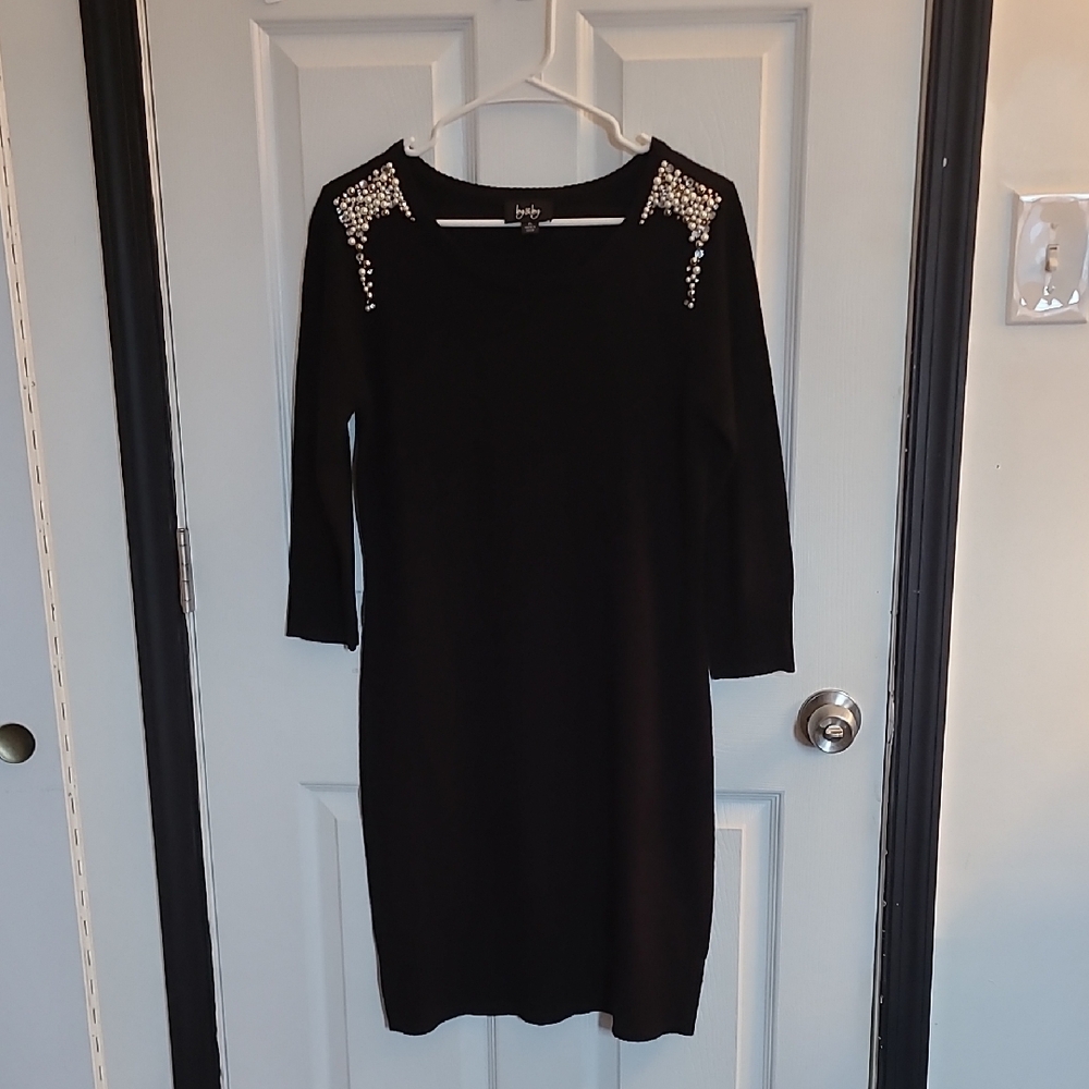 Vintage Black Sweater Dress with Embellished Shoulders